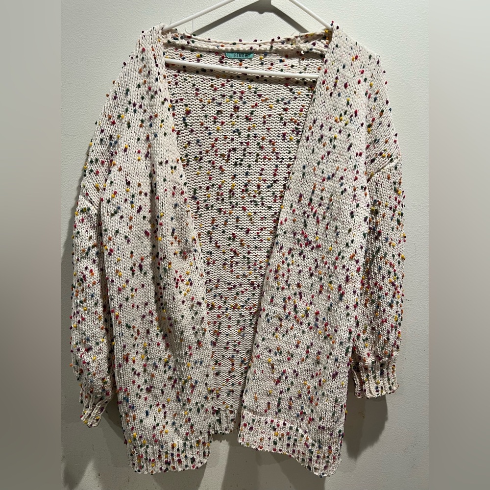 Multi Colored Speckled Cream Knit Cardigan Sweater